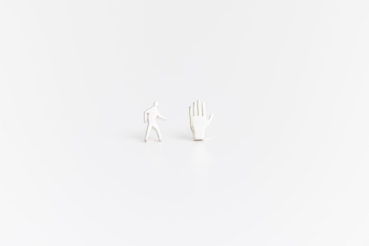 Crosswalk Signal Stud Earrings | Pedestrian & Stop Icon - Urban Obscura - Earrings - Sterling Silver